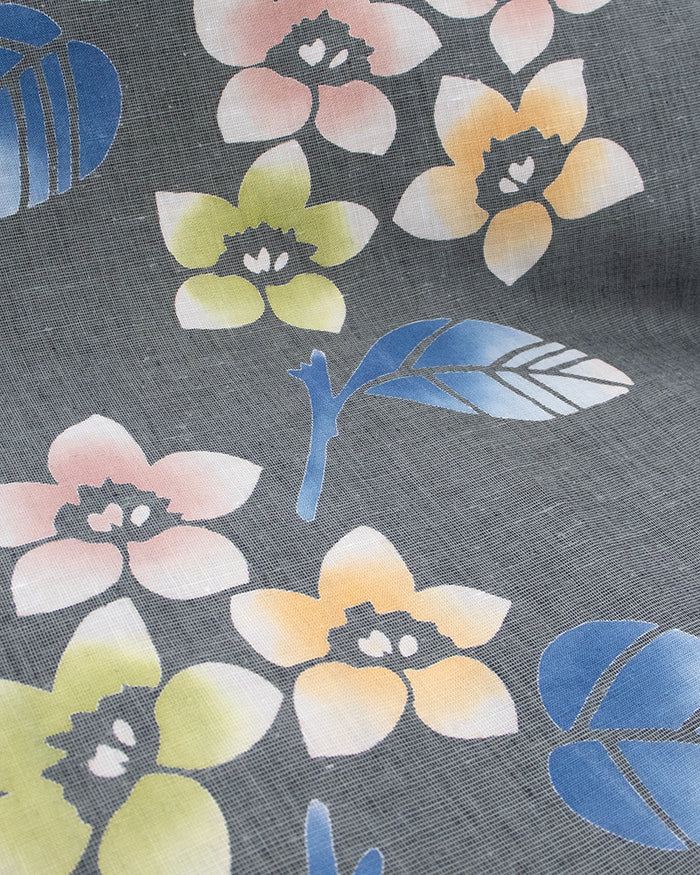 Kiriko Original Scarf, Kiji, Yukata, Dark Gray Five Petal Flower