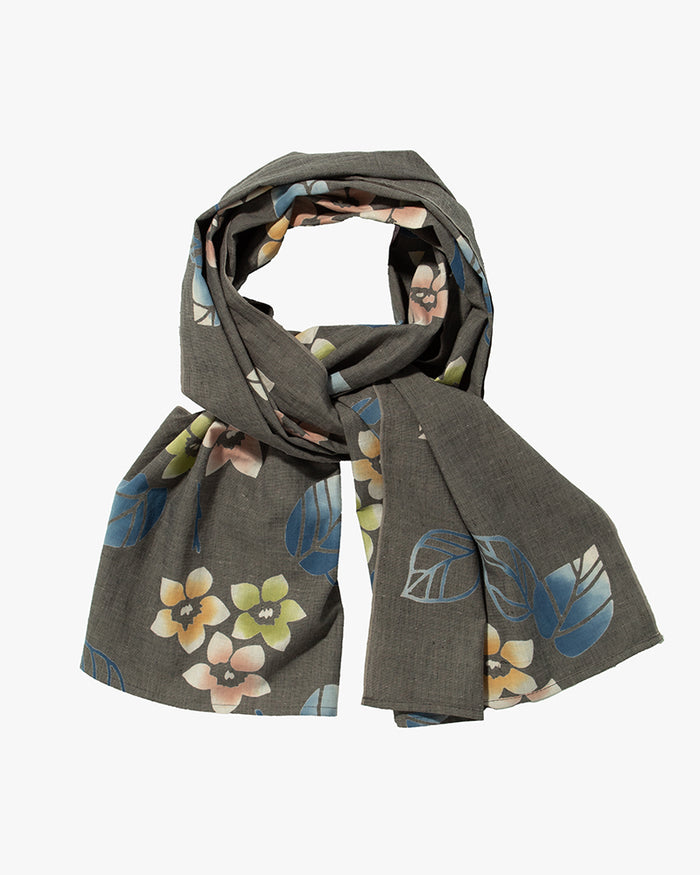 Kiriko Original Scarf, Kiji, Yukata, Dark Gray Five Petal Flower