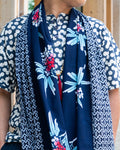 Kiriko Original Scarf, Split Yukata, Wide, Navy with Shima and Red Hydrangeas
