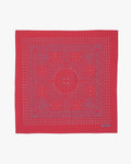 Kiriko Original Screen Printed, Custom-Dyed Bandana, Circle Pendant, Red with Teal and White Accents