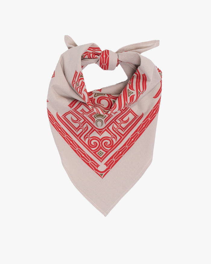Kiriko Original Screen Printed, Custom-Dyed Bandana, Cream with Red Ainu