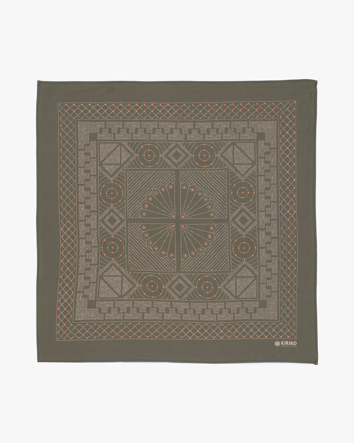Kiriko Original Screen Printed, Custom-Dyed Bandana, Green Pendant Circle