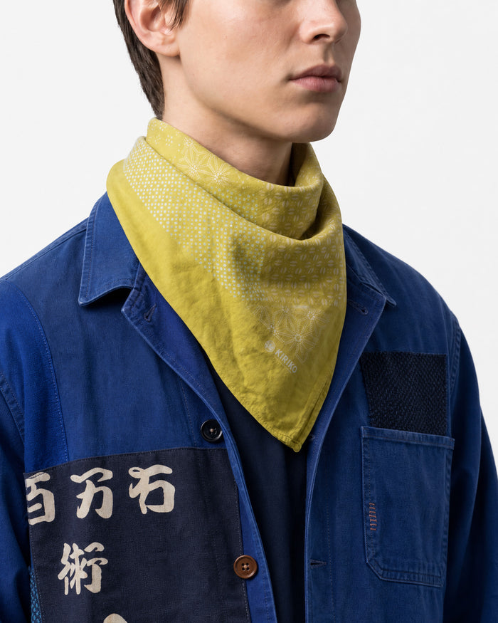 Kiriko Original Screen Printed, Custom-Dyed Bandana, Katazome Multi - Green