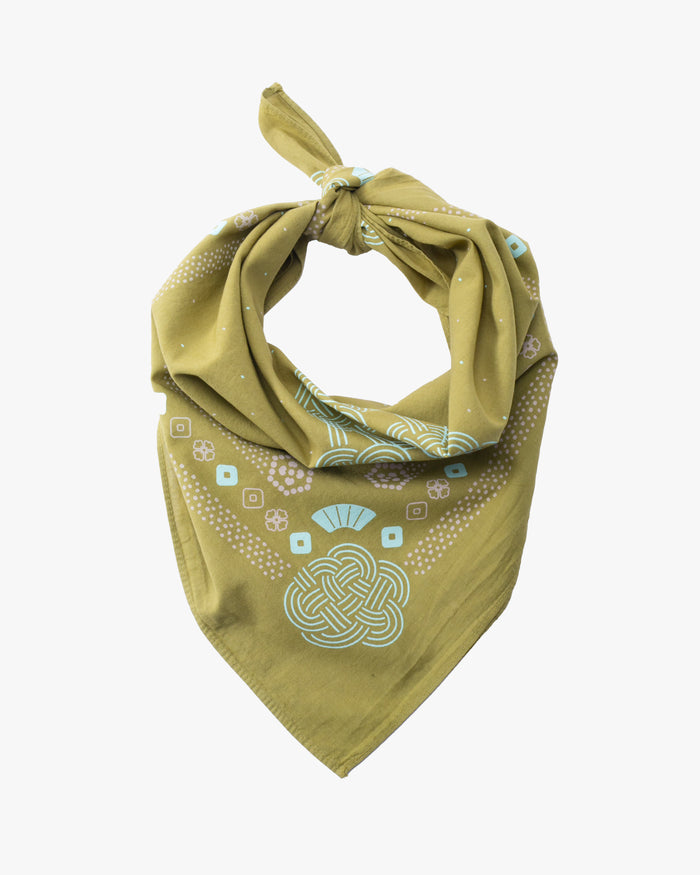 Kiriko Original Screen Printed, Custom-Dyed Bandana, Mizuhiki - Green