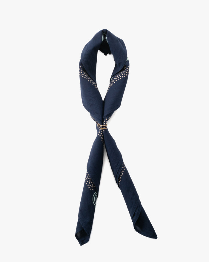 Kiriko Original Screen Printed, Custom-Dyed Bandana, Mizuhiki - Navy