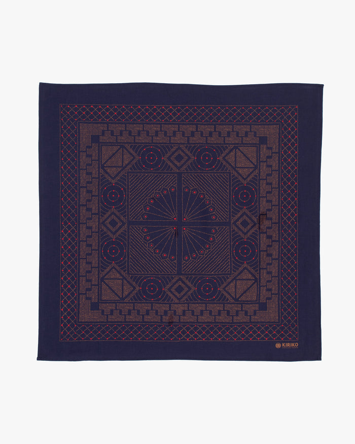 Kiriko Original Screen Printed, Custom-Dyed Bandana, Navy Pendant Circle