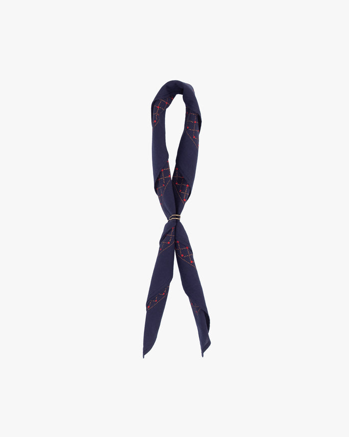 Kiriko Original Screen Printed, Custom-Dyed Bandana, Navy Pendant Circle