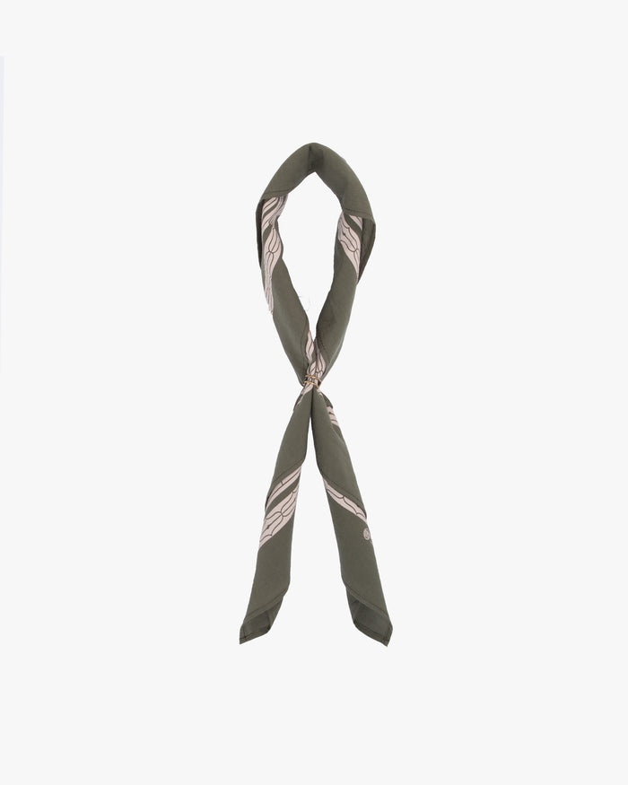 Kiriko Original Screen Printed, Custom-Dyed Bandana, Olive Green Ainu