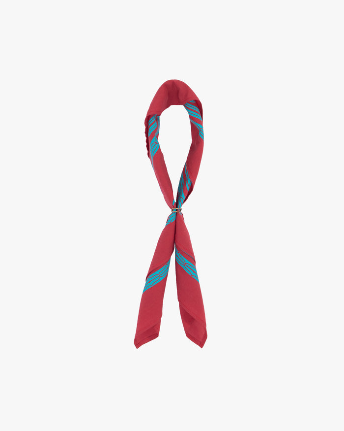 Kiriko Original Screen Printed, Custom-Dyed Bandana, Red with Blue Ainu