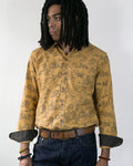 Kiriko Original long sleeve shirt, mustard with choju giga scroll motif