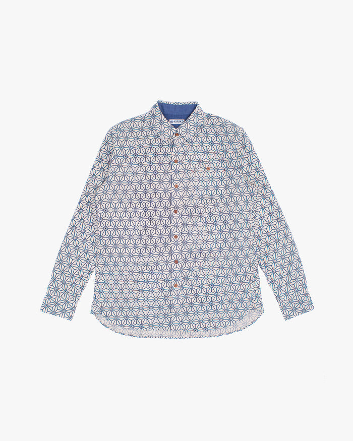 Kiriko Original Shirt, Long Sleeve Button-Up, White Asanoha