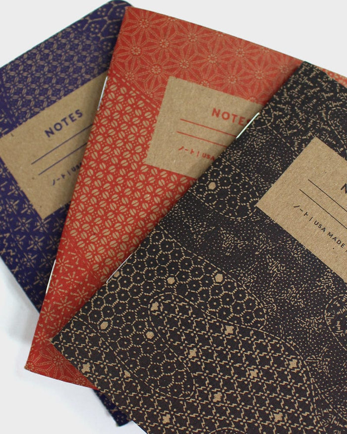 Kiriko Original Small Notebook, Katazome Pattern, Red Lines