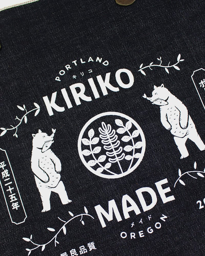 Kiriko Original Small Tote Bag, Selvedge Denim, Indigo Bear