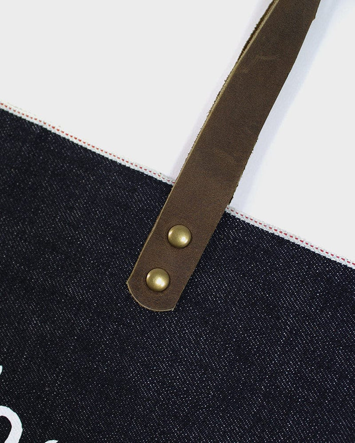 Kiriko Original Small Tote Bag, Selvedge Denim, Indigo Bear
