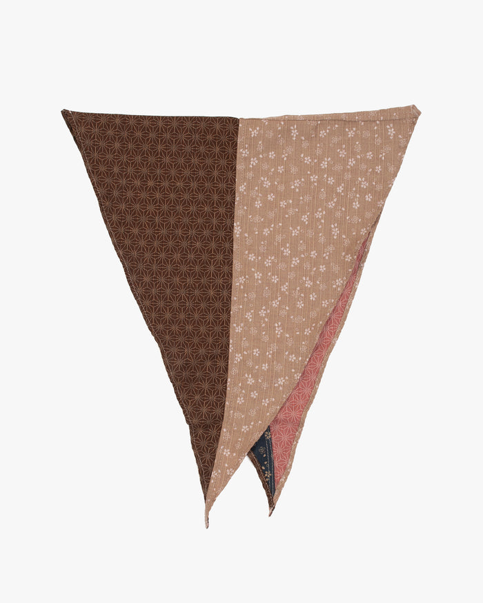 Kiriko Original Split Neckerchief, Brown Asanoha and Tan Sakura