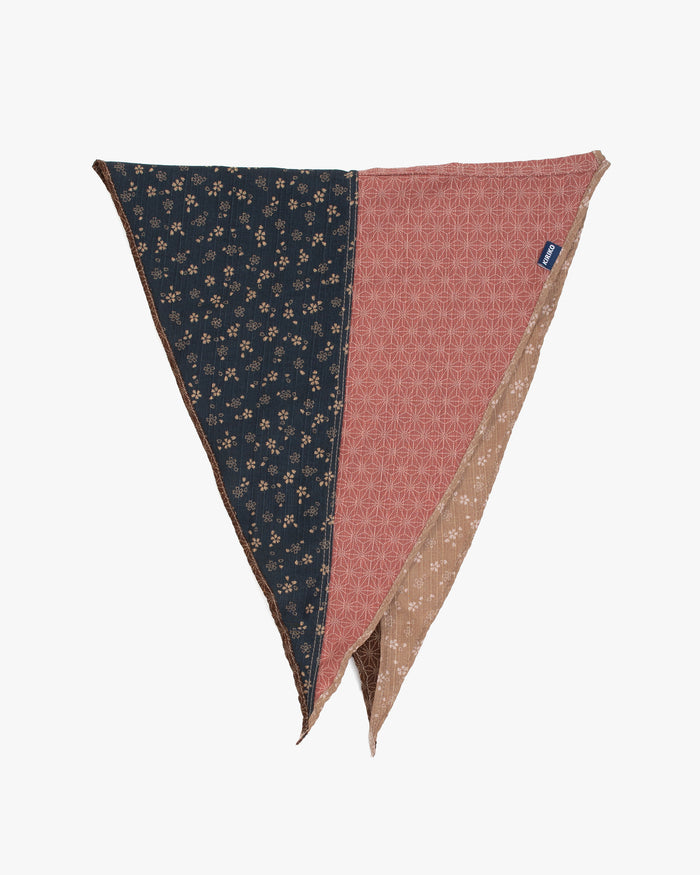 Kiriko Original Split Neckerchief, Brown Asanoha and Tan Sakura