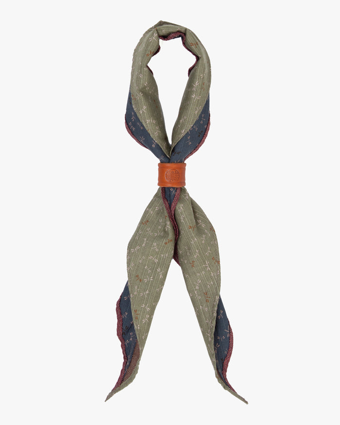 Kiriko Original Split Neckerchief, Red Same Komon and Green Tonbo
