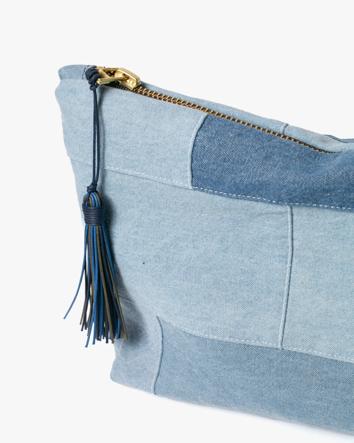 Kiriko Original Stand-Up Pouch, Denim Patchwork, Light Wash