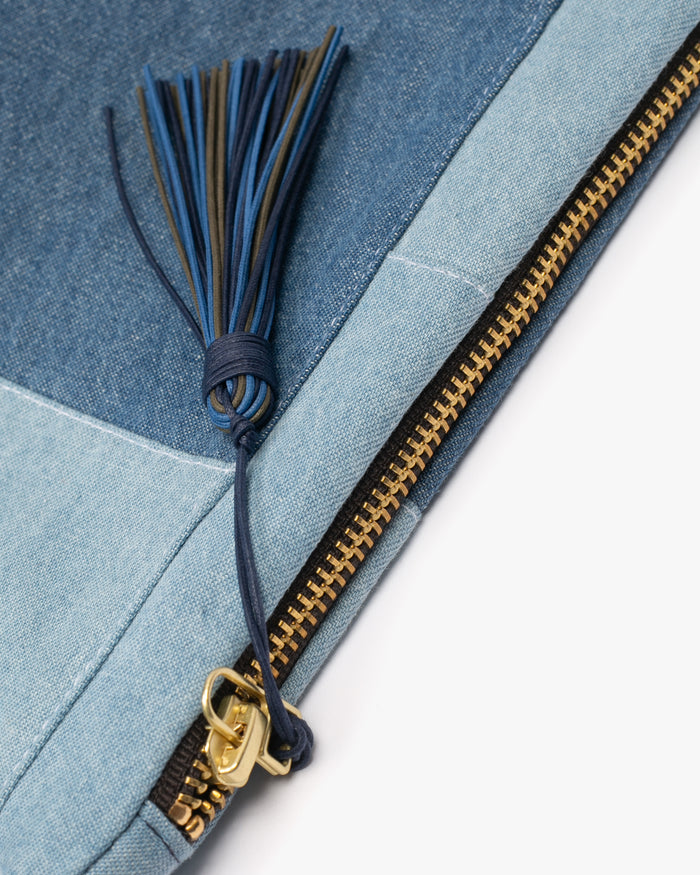 Kiriko Original Stand-Up Pouch, Denim Patchwork, Light Wash