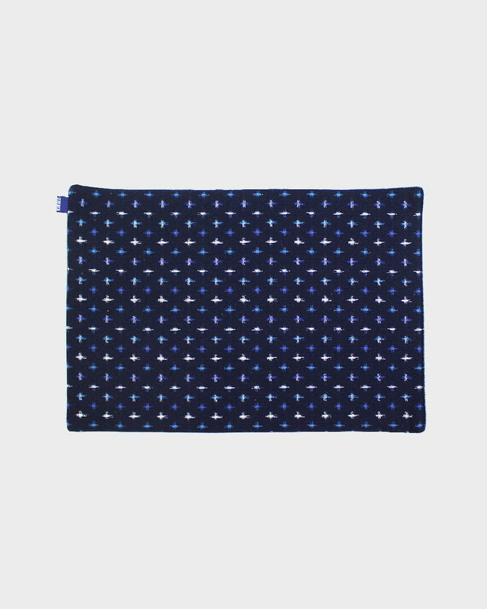 Kiriko Original Table Mat, Kasuri-Ori Indigo with White and Blue Jyuji
