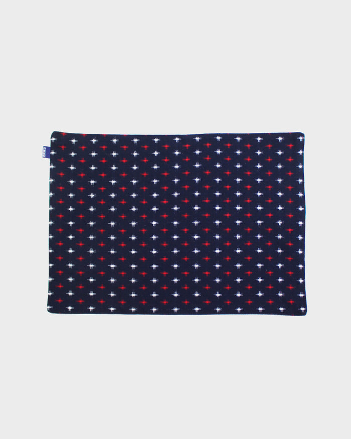 Kiriko Original Table Mat, Kasuri-Ori Indigo with White and Red Jyuji