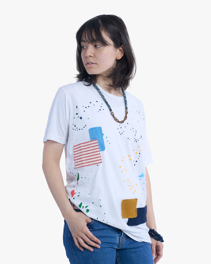 Kiriko Original Tee, 3.8 oz Cotton, Painter Tee with Patches, White