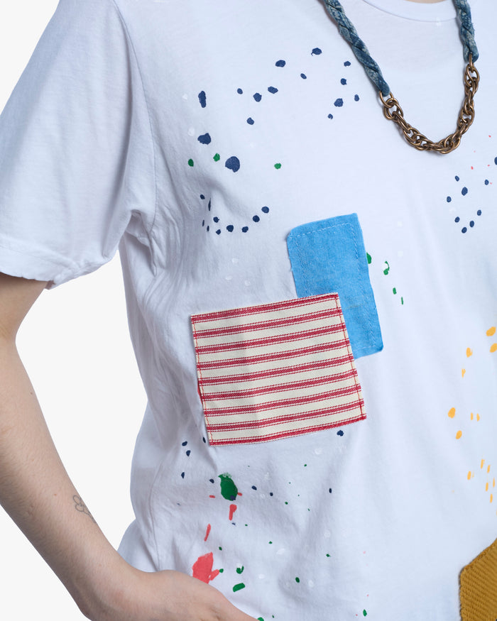 Kiriko Original Tee, 3.8 oz Cotton, Painter Tee with Patches, White