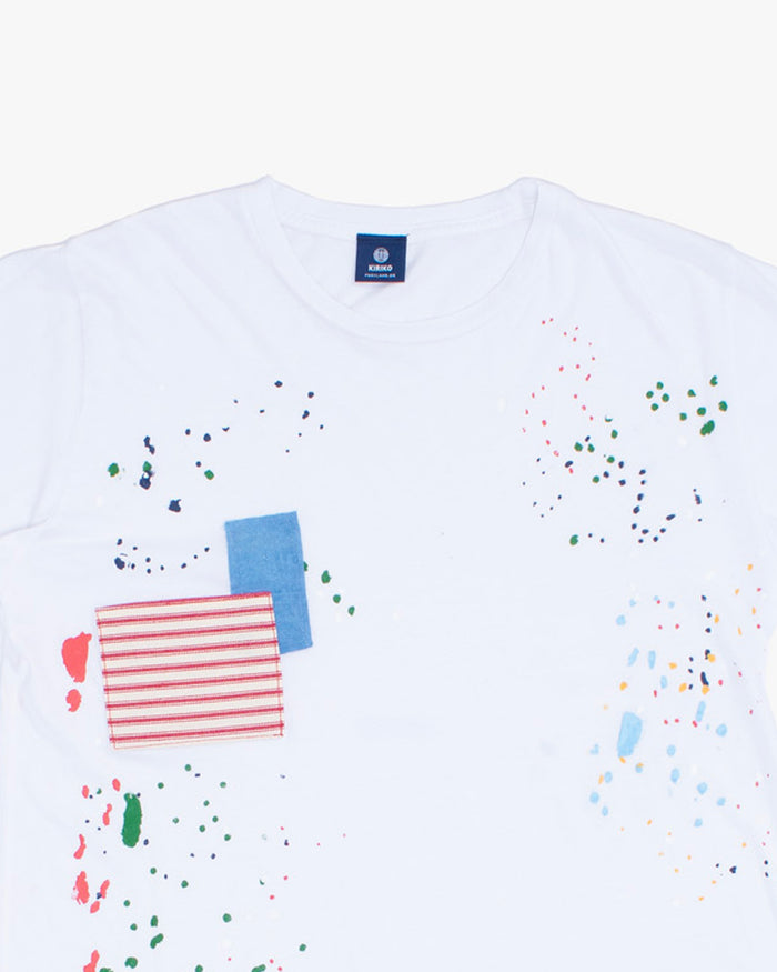 Kiriko Original Tee, 3.8 oz Cotton, Painter Tee with Patches, White