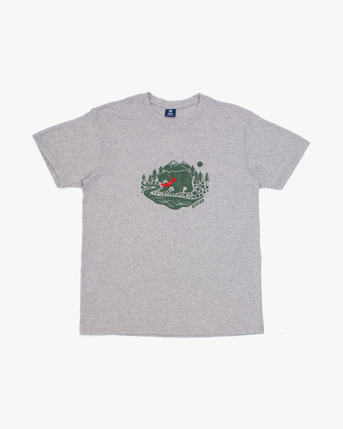 Kiriko Original Tee, 4 oz. US Made, Kuma with Embroidered Fish, Grey
