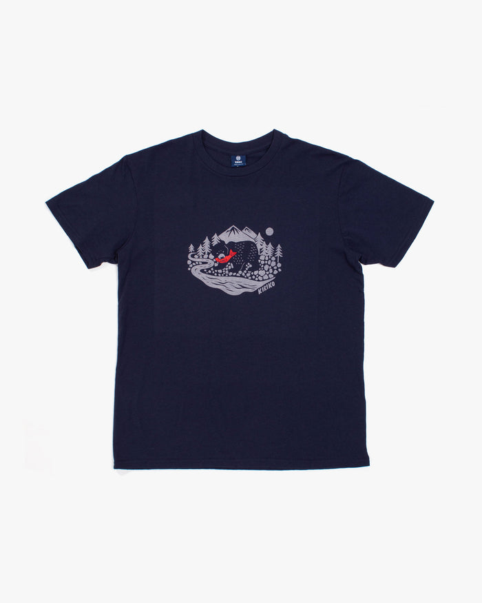 Kiriko Original Tee, 4 oz. US Made, Kuma with Embroidered Fish, Navy