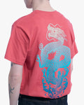 Kiriko Original Tee, coral with a blue koi dragon graphic