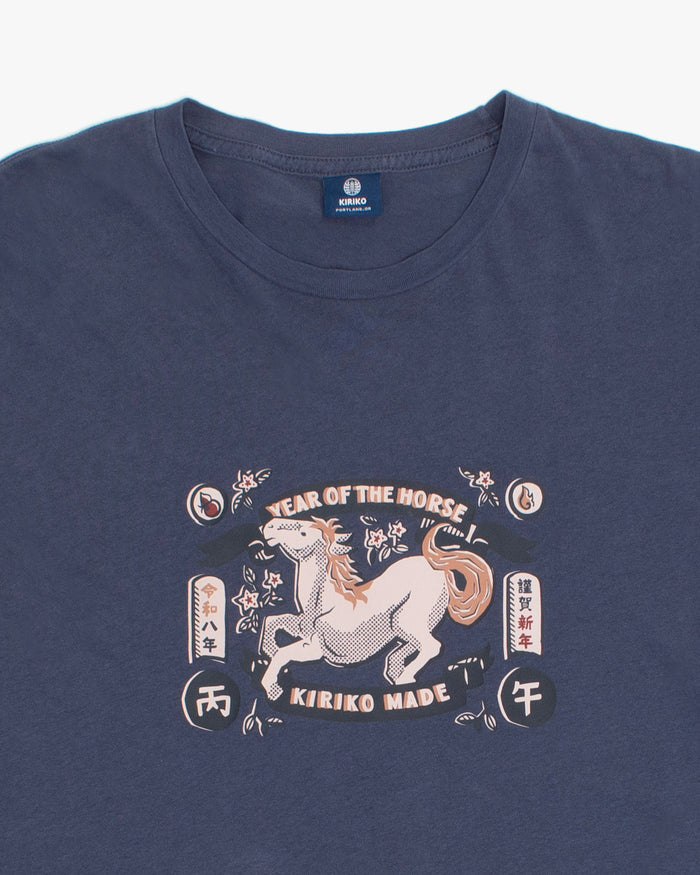 Kiriko Original Tee, 6 oz. Cotton, Navy with Year of the Horse