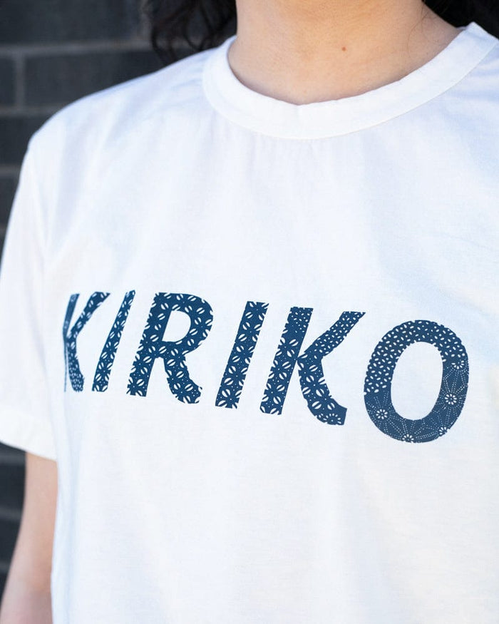 Kiriko Original Tee, 6oz Cotton, Printed Katazome, Semamori Embroidery, White with Navy
