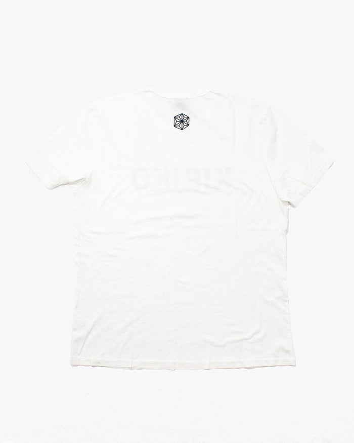 Kiriko Original Tee, 6oz Cotton, Printed Katazome, Semamori Embroidery, White with Navy