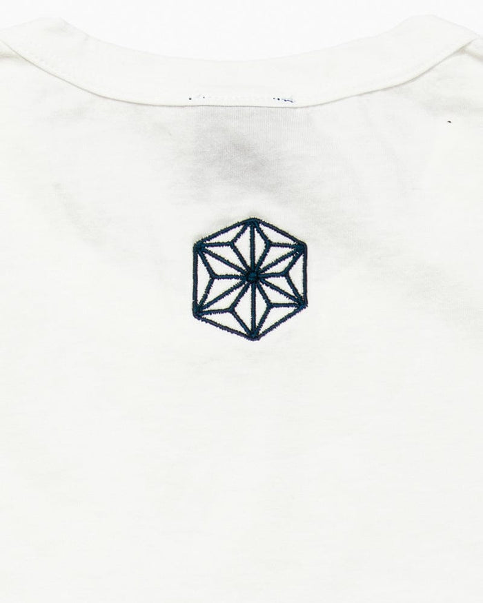Kiriko Original Tee, 6oz Cotton, Printed Katazome, Semamori Embroidery, White with Navy