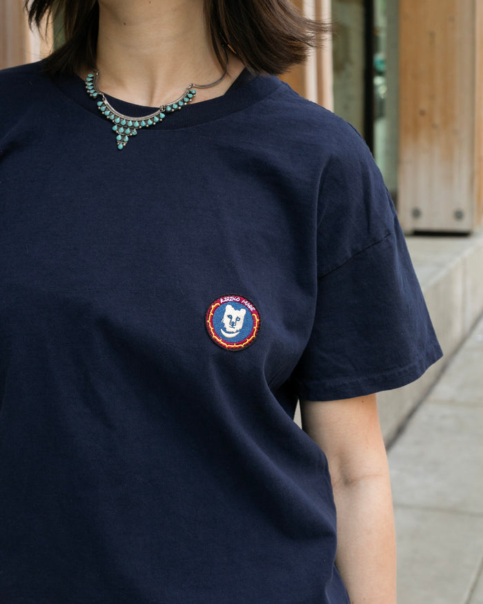 Kiriko Original Tee, 8 oz Cotton,  Navy with Pink Jacquard Weave Inlay