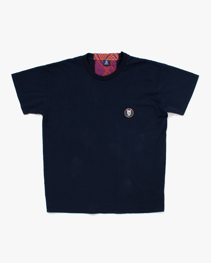 Kiriko Original Tee, 8 oz Cotton,  Navy with Pink Jacquard Weave Inlay