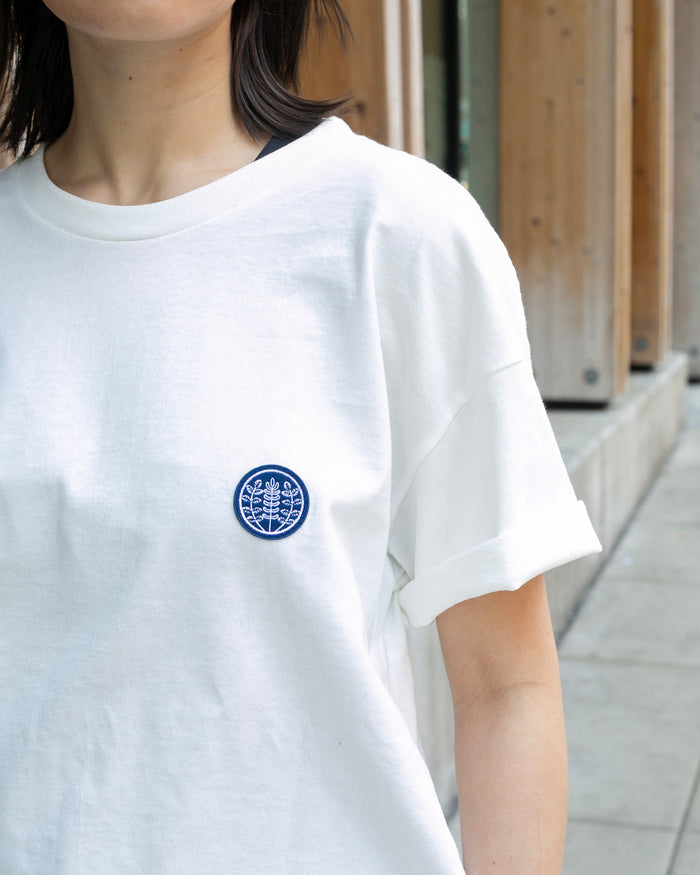 Kiriko Original Tee, 8 oz Cotton,  White with Navy Jacquard Weave Inlay