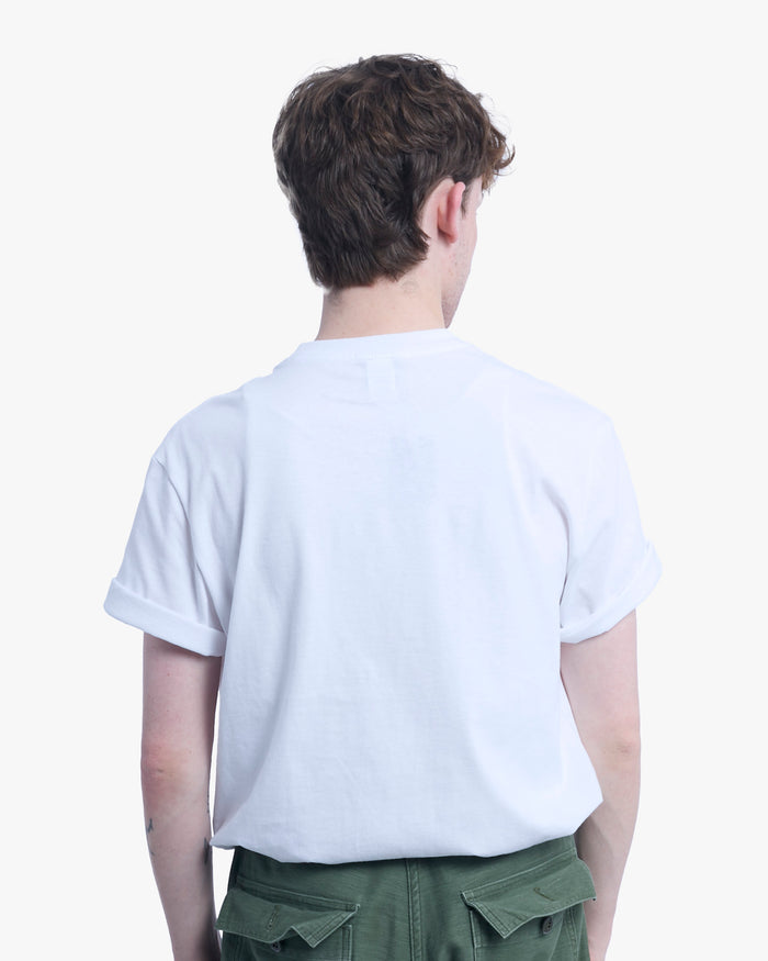 Kiriko Original Tee, 8 oz. US Made, Double Pocket Tee, White, Tsubaki and Red Shibori Style