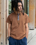 Kiriko Original Tee, 8oz Cotton, Henley Tee, Terracotta with Chambray, Indigo Shippou
