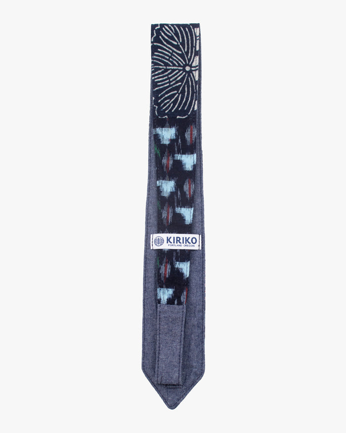 Kiriko Original Tie, Boro, Vintage Indigo Katazome Kiku, Shima and Kasuri