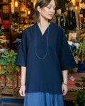 Kiriko x ToK, V-Neck Tunic, Indigo Chijimi