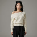 Pull tricoté beige épaule dénudée - Mode Coréenne Élégante - Taille S