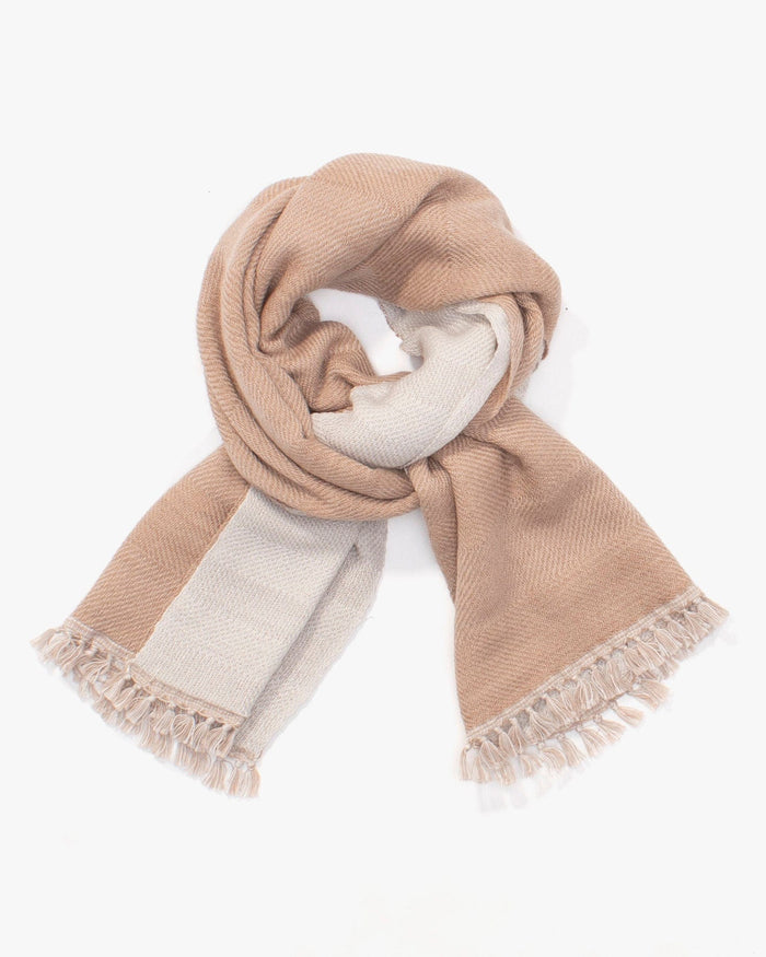 Kobo Oriza Shawl, Multifunctional, Wool, Light Brown and Cream