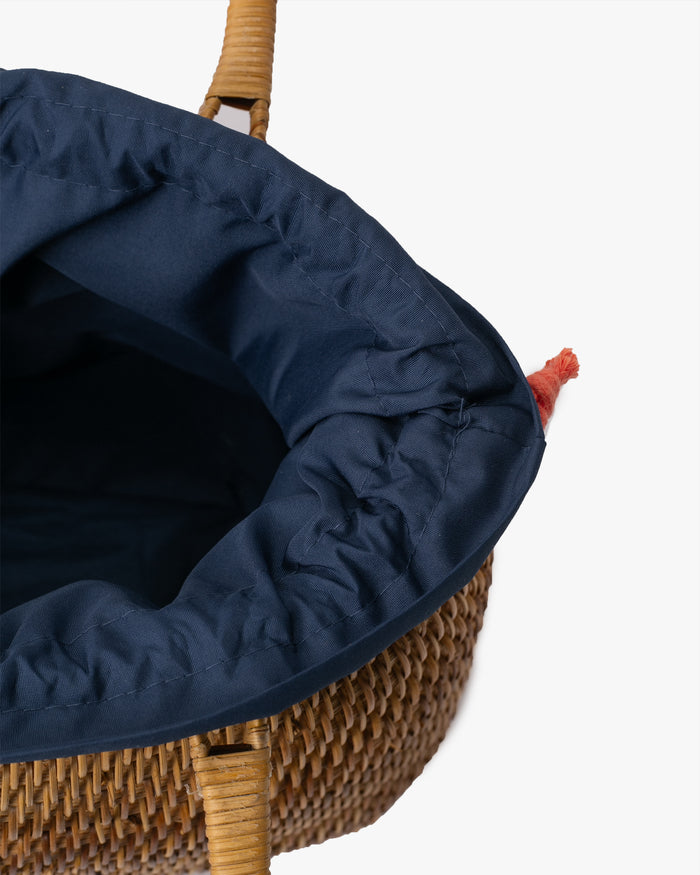 Kokoro Original, Bamboo Woven Bag with Blue Kinchaku Insert, Oval