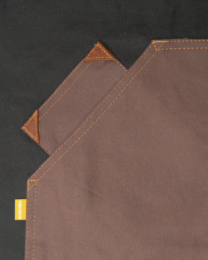 Kokoro Original Work Apron, Full, Canvas, Brown Pocket on Olive
