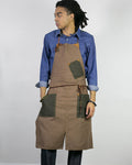 Kokoro Original Work Apron, Full, Canvas Two-Tone, Brown with Olive Pockets