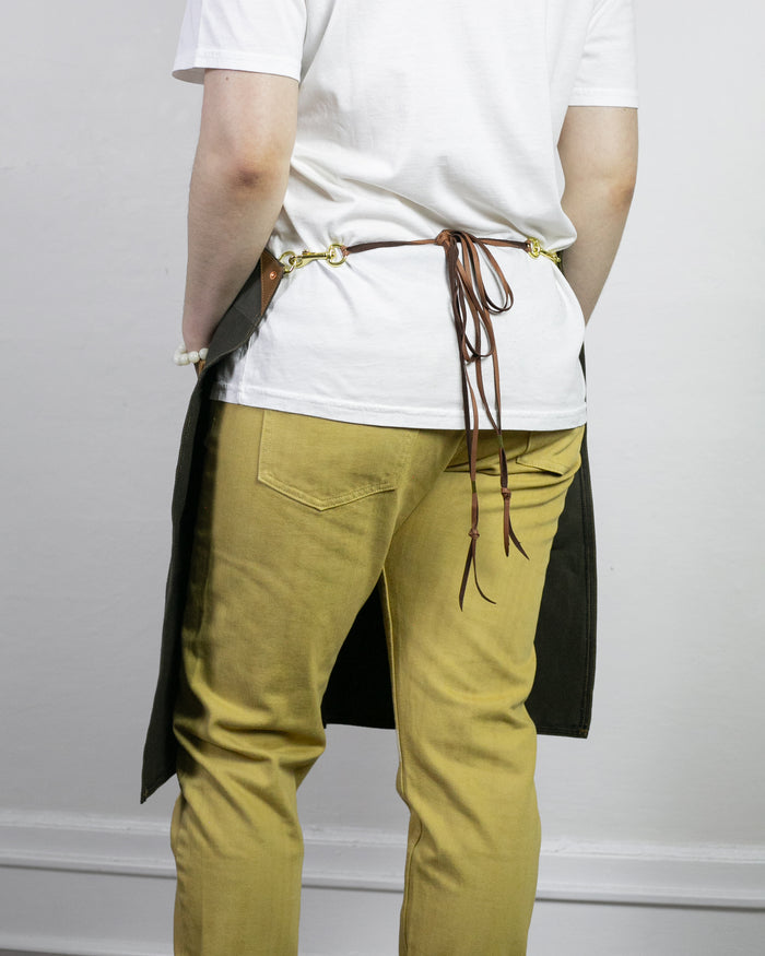 Kokoro Original Work Apron, Full, Canvas Two-Tone, Olive with Brown Pockets