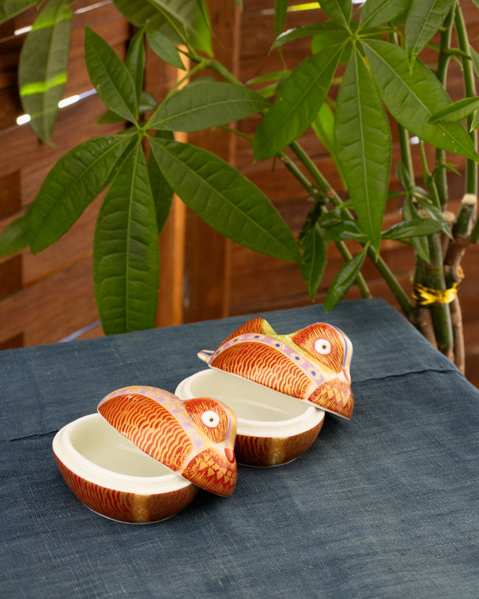 Kouraku Kiln Bowl with Lid, Oshidori, Male