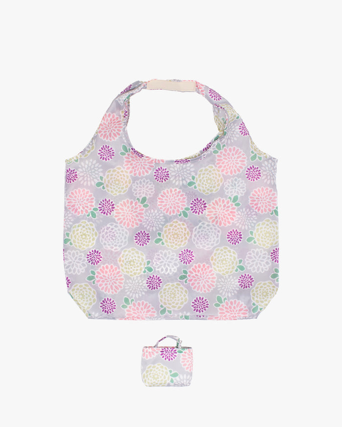 Kurochiku, Shopping Bag, Grey with Colorful Flowers
